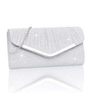 Evening Handbags, Silver Glitter Pleated Evening Purses W/Chain, >:(